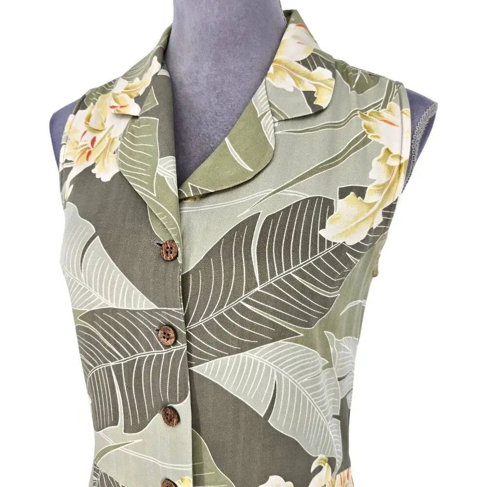 Tommy Bahama Dress Womens XS Silk Beige Floral Button Up Hawaiian Maxi Vintage